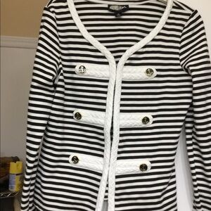 Kate Nautical Striped Knit Cardigan Jacket w/ Braided Trim Gold Buttons - Chic